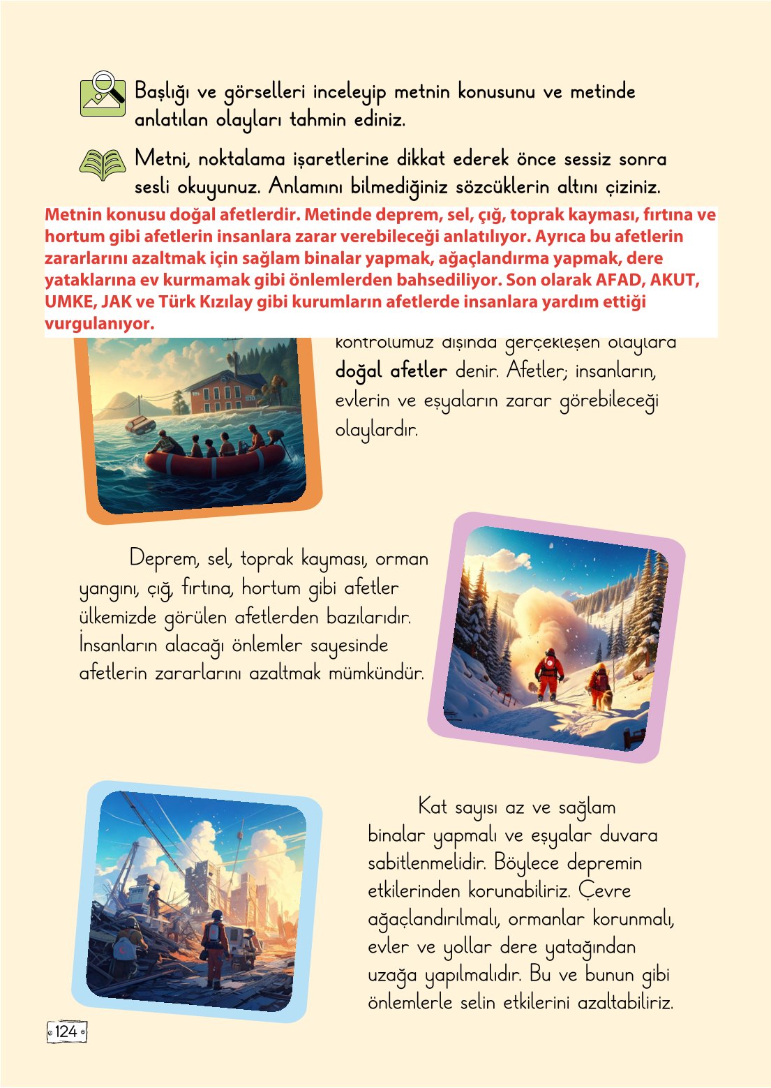 2. Sınıf Türkçe 1. Kitap Meb Yayınları Ders Kitabı Sayfa 124 Cevapları