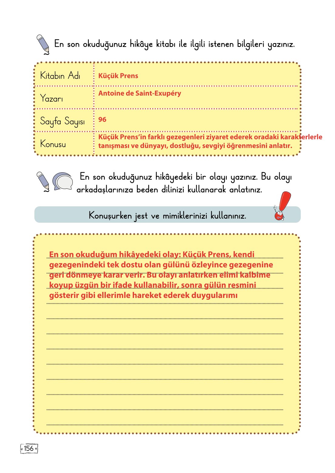 2. Sınıf Türkçe 1. Kitap Meb Yayınları Ders Kitabı Sayfa 156 Cevapları