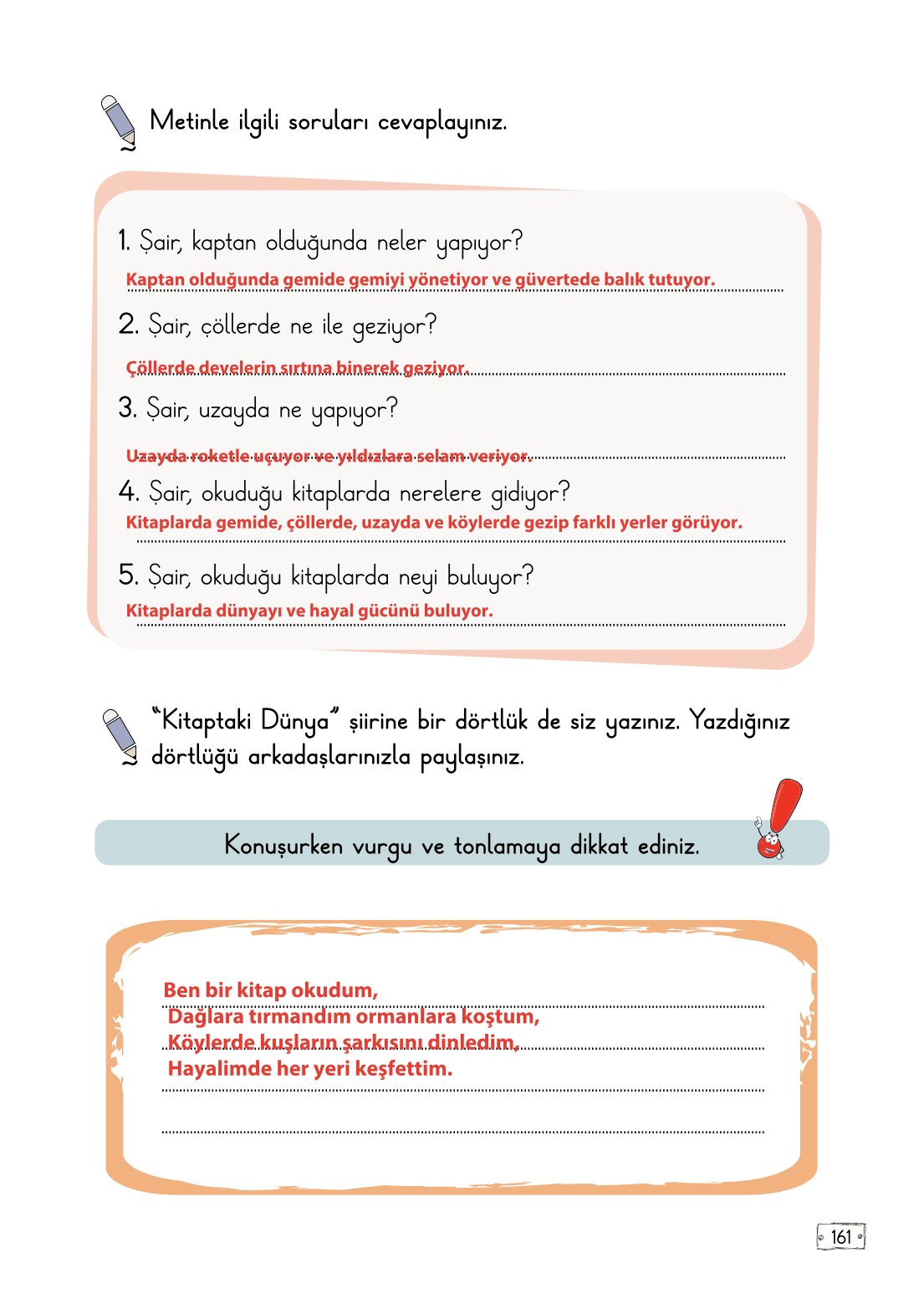 2. Sınıf Türkçe 1. Kitap Meb Yayınları Ders Kitabı Sayfa 161 Cevapları