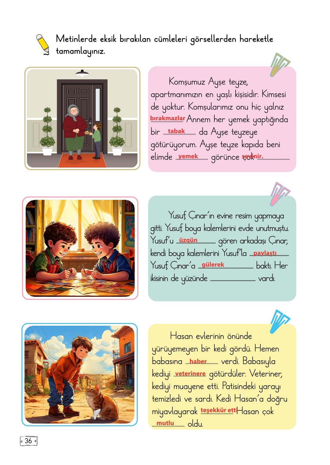 2. Sınıf Türkçe 1. Kitap Meb Yayınları Ders Kitabı Sayfa 36 Cevapları