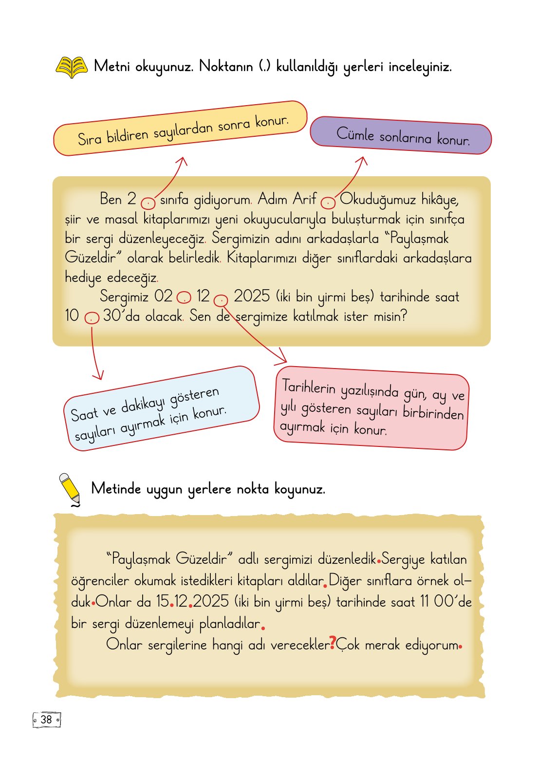 2. Sınıf Türkçe 1. Kitap Meb Yayınları Ders Kitabı Sayfa 38 Cevapları