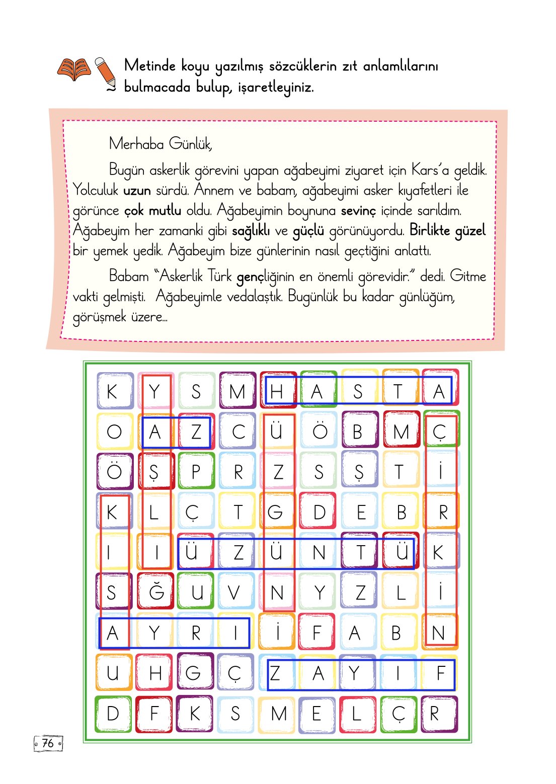 2. Sınıf Türkçe 1. Kitap Meb Yayınları Ders Kitabı Sayfa 76 Cevapları