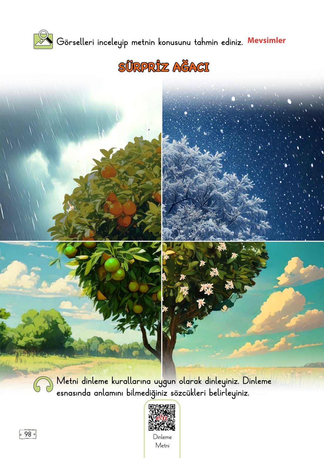 2. Sınıf Türkçe 1. Kitap Meb Yayınları Ders Kitabı Sayfa 98 Cevapları