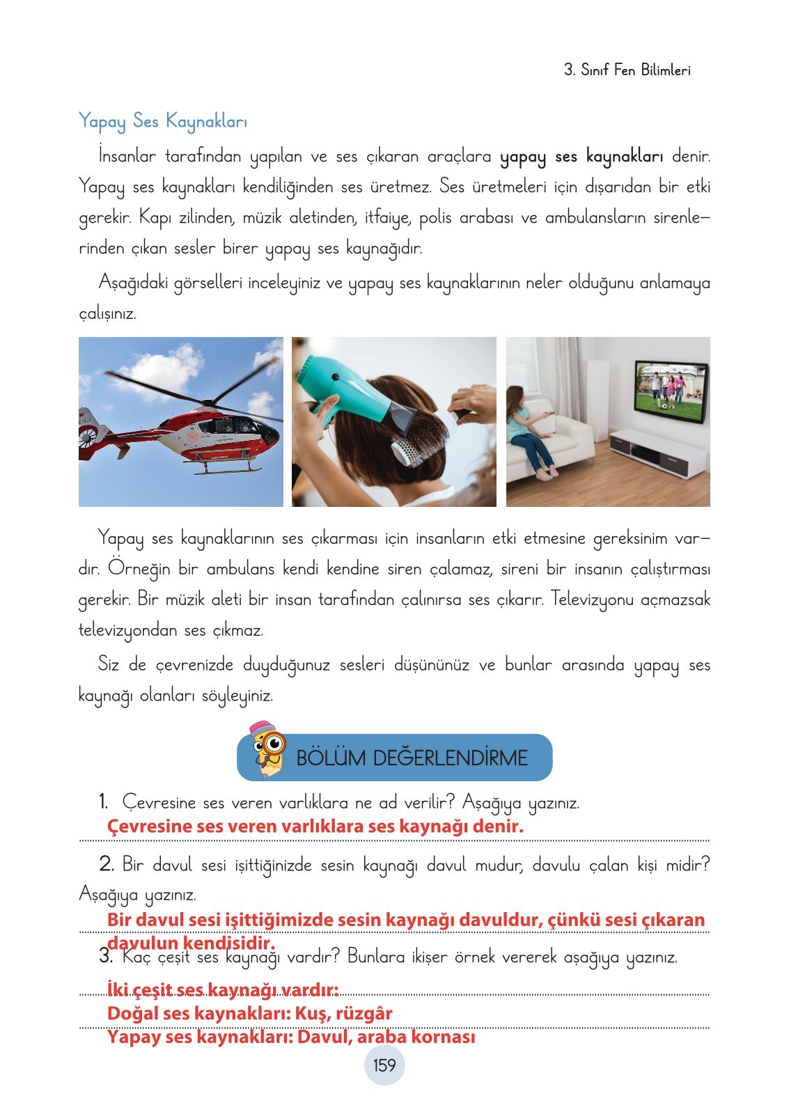 3. Sınıf Fen Bilimleri Cem Yayınları Ders Kitabı Sayfa 159 Cevapları