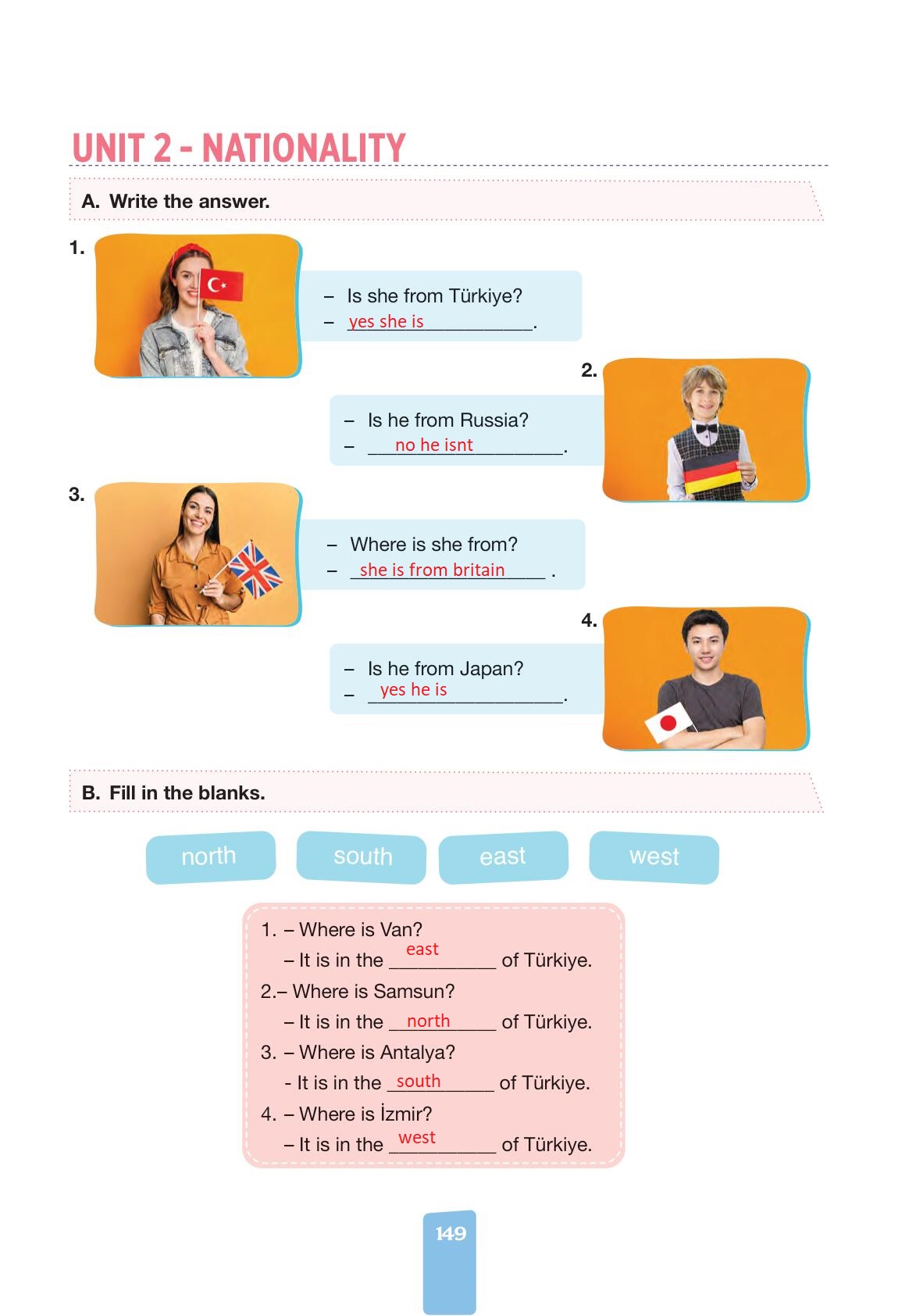 4. Sınıf İngilizce Pasifik Yayınları Kitabı Sayfa 149 Cevapları