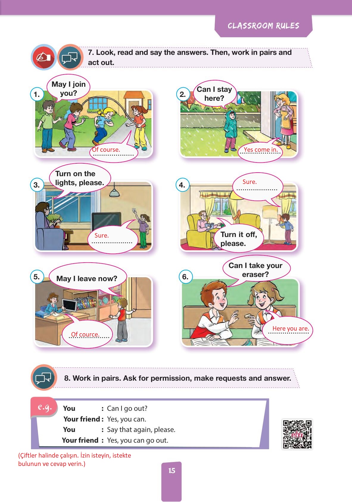 4. Sınıf İngilizce Pasifik Yayınları Kitabı Sayfa 15 Cevapları