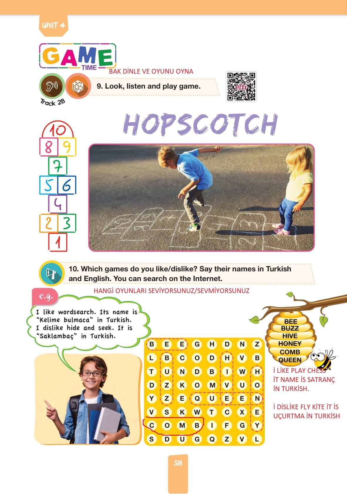 4. Sınıf İngilizce Pasifik Yayınları Kitabı Sayfa 58 Cevapları