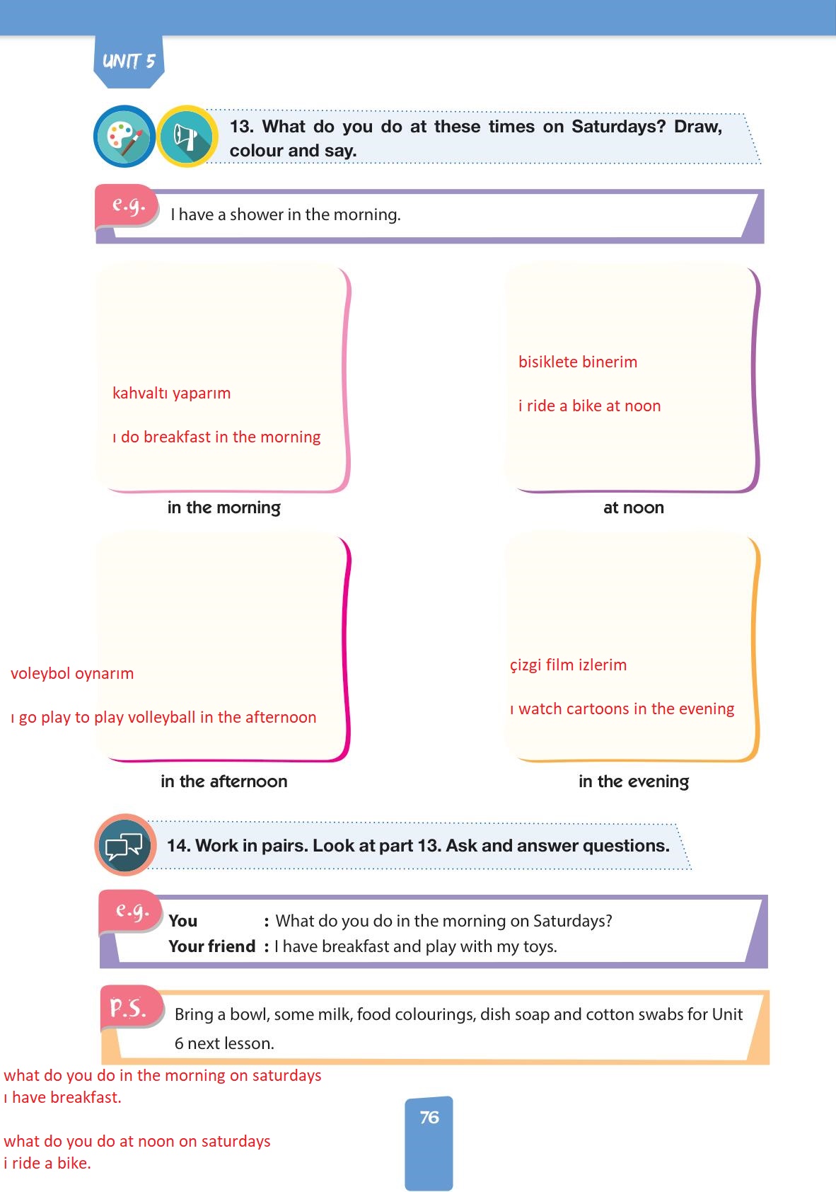 4. Sınıf İngilizce Pasifik Yayınları Kitabı Sayfa 76 Cevapları
