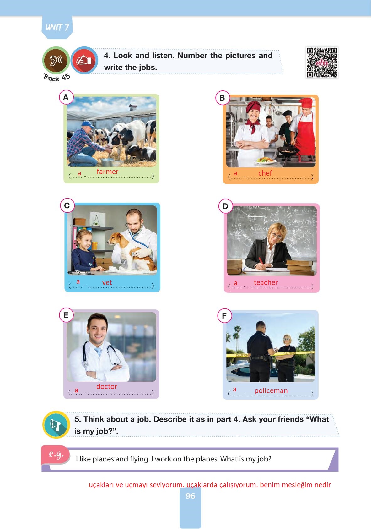 4. Sınıf İngilizce Pasifik Yayınları Kitabı Sayfa 96 Cevapları