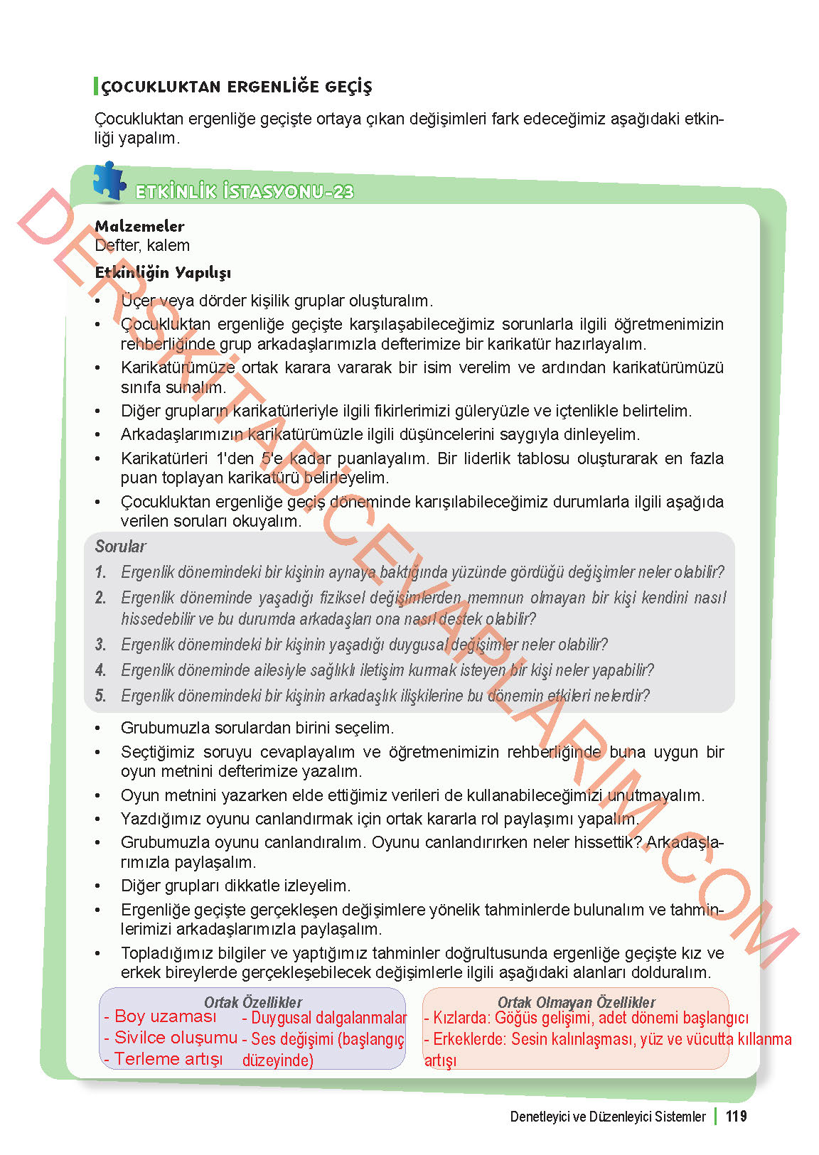 6. Sınıf Fen Bilgisi 1. Kitap Meb Yayınları Ders Kitabı Sayfa 119 Cevapları
