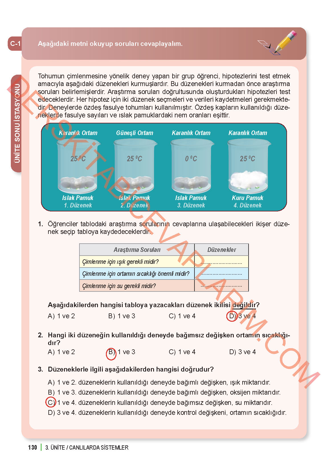 6. Sınıf Fen Bilgisi 1. Kitap Meb Yayınları Ders Kitabı Sayfa 130 Cevapları