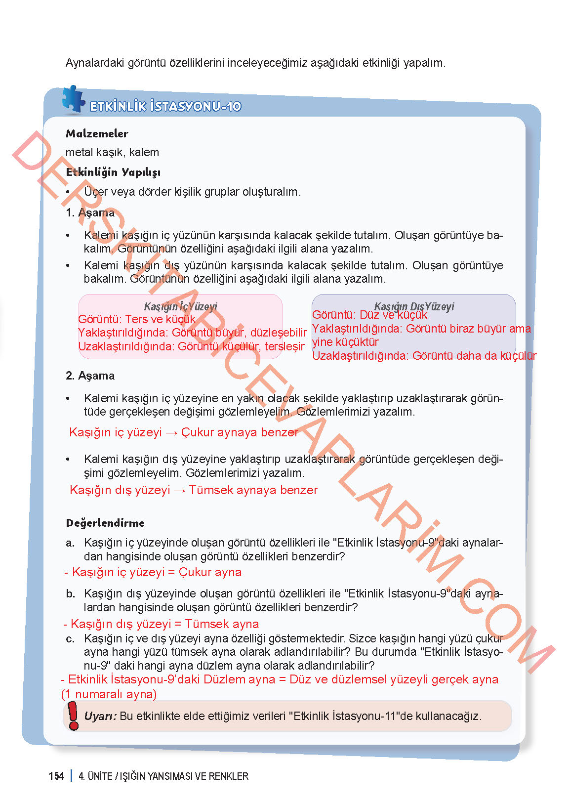6. Sınıf Fen Bilgisi 1. Kitap Meb Yayınları Ders Kitabı Sayfa 154 Cevapları
