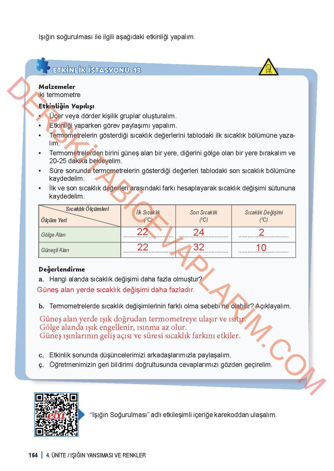 6. Sınıf Fen Bilgisi 1. Kitap Meb Yayınları Ders Kitabı Sayfa 164 Cevapları