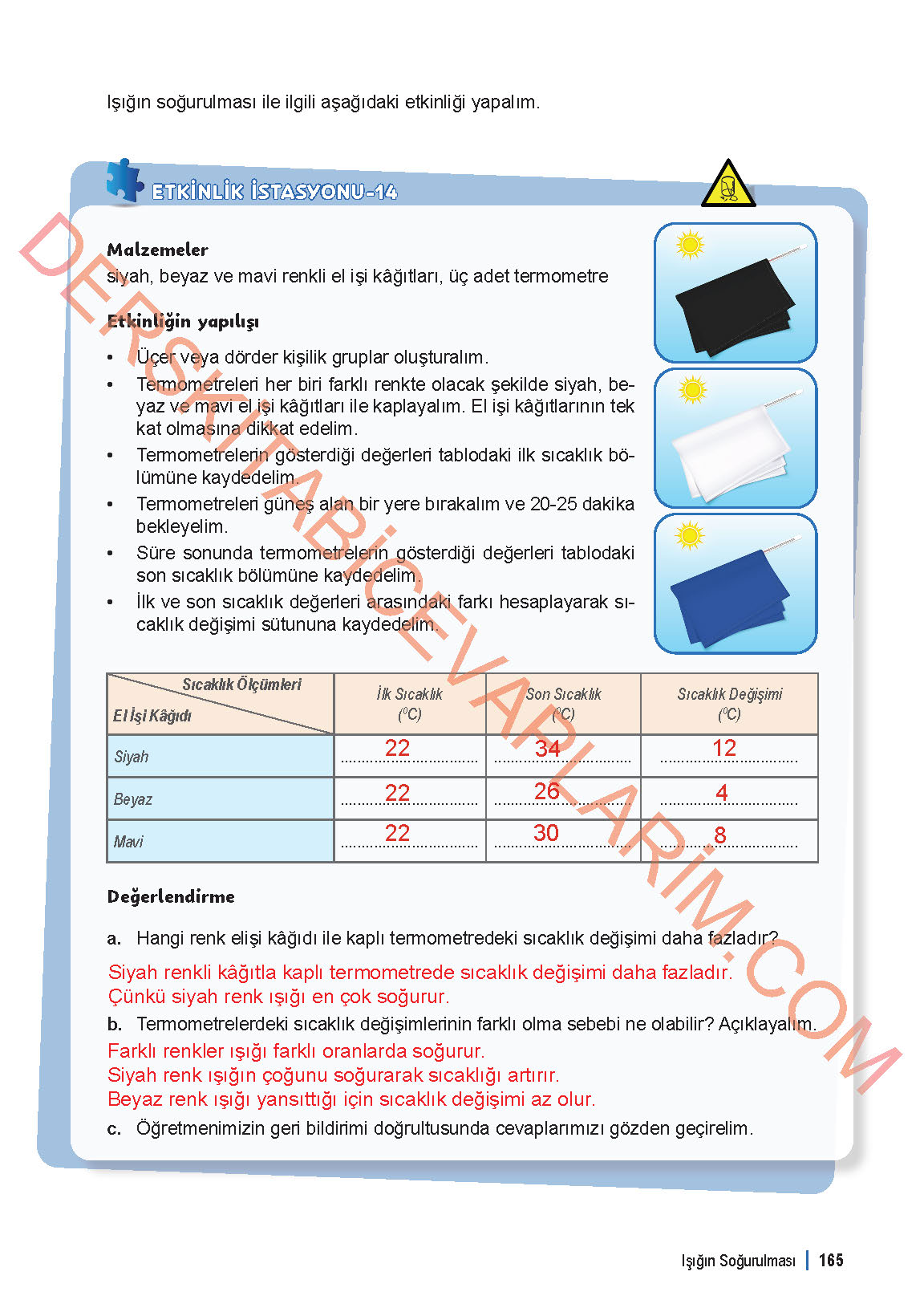 6. Sınıf Fen Bilgisi 1. Kitap Meb Yayınları Ders Kitabı Sayfa 165 Cevapları