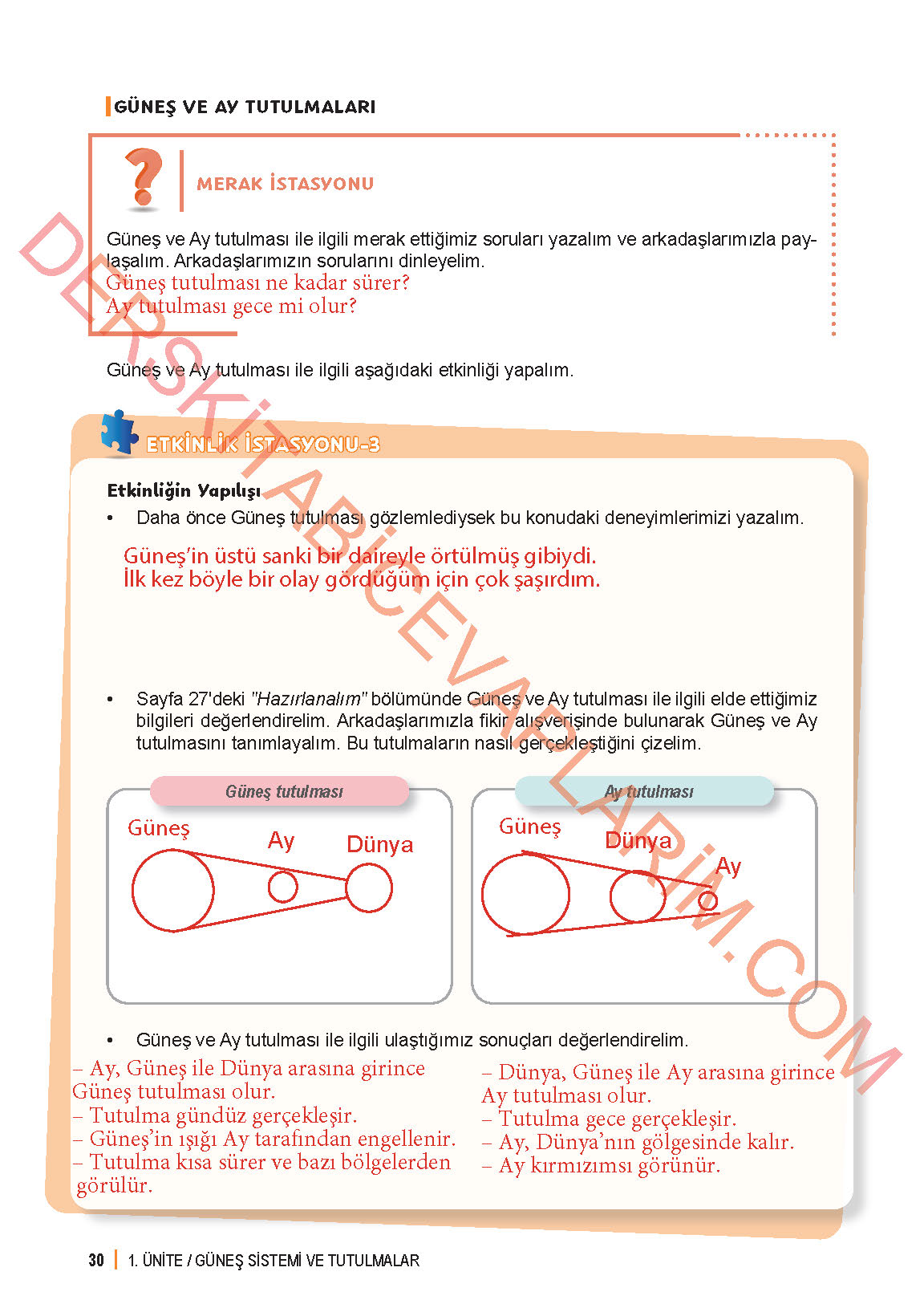 6. Sınıf Fen Bilgisi 1. Kitap Meb Yayınları Ders Kitabı Sayfa 30 Cevapları