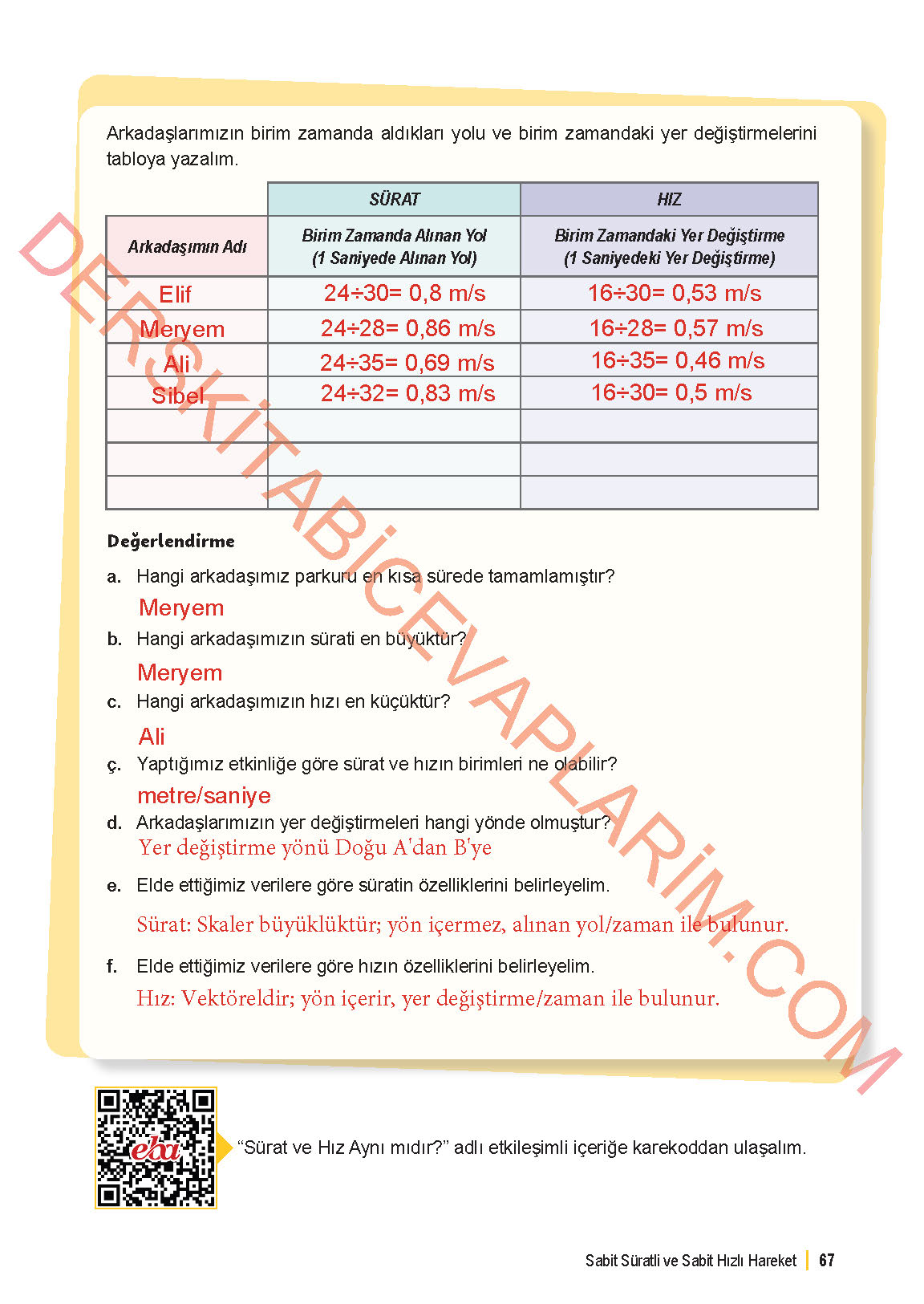 6. Sınıf Fen Bilgisi 1. Kitap Meb Yayınları Ders Kitabı Sayfa 67 Cevapları