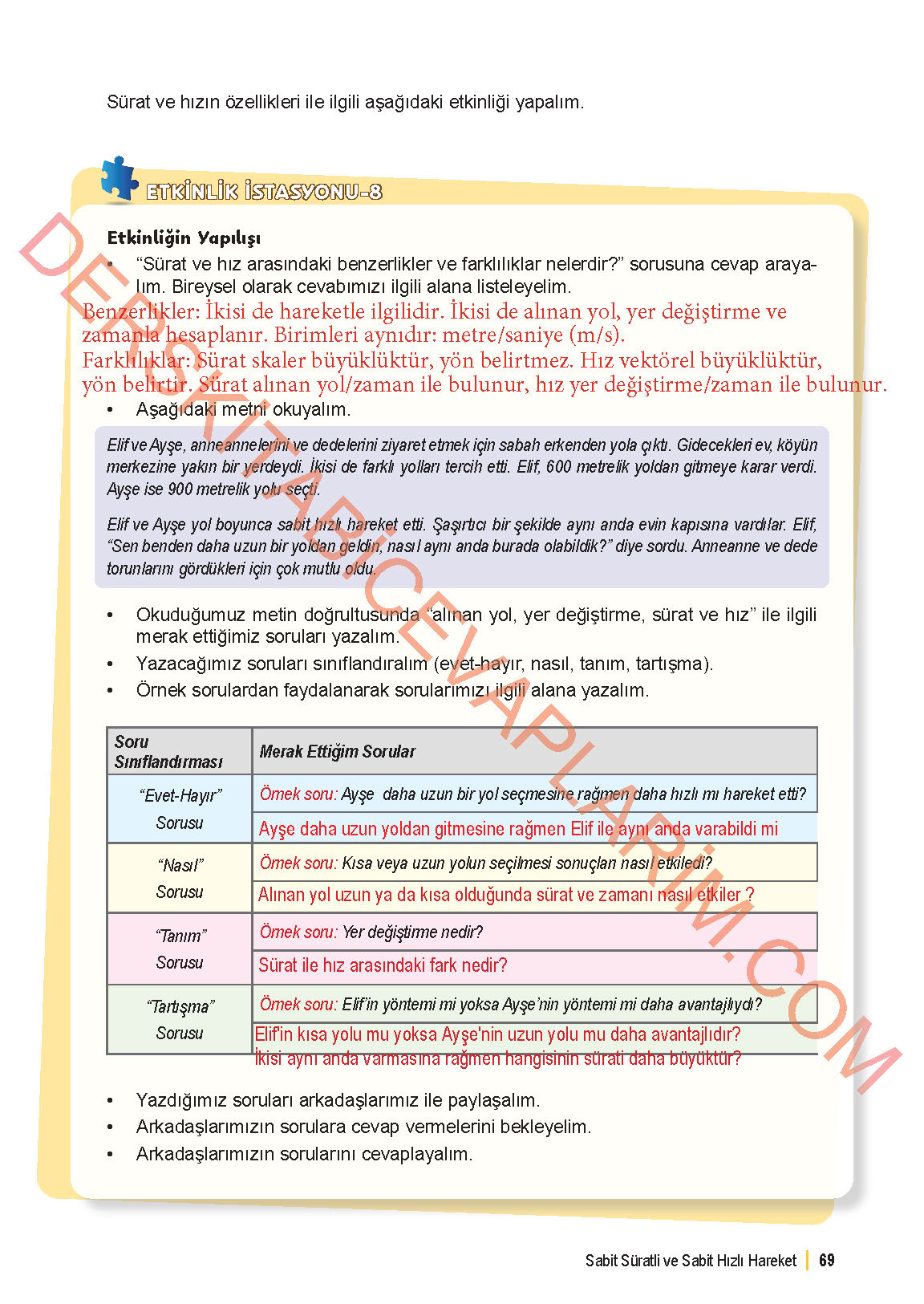 6. Sınıf Fen Bilgisi 1. Kitap Meb Yayınları Ders Kitabı Sayfa 69 Cevapları