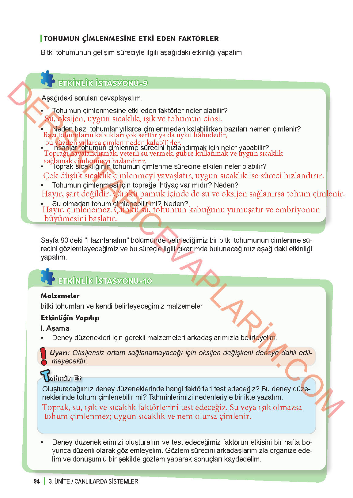 6. Sınıf Fen Bilgisi 1. Kitap Meb Yayınları Ders Kitabı Sayfa 94 Cevapları