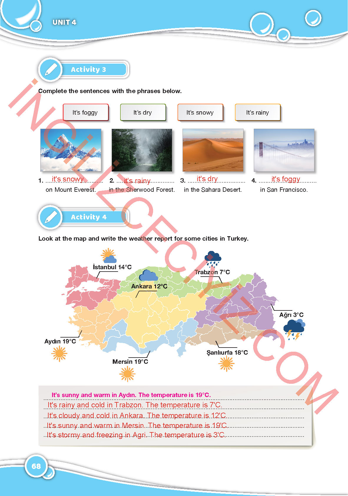 6. Sınıf İngilizce Özgün Yayınları Kitabı Sayfa 68 Cevapları