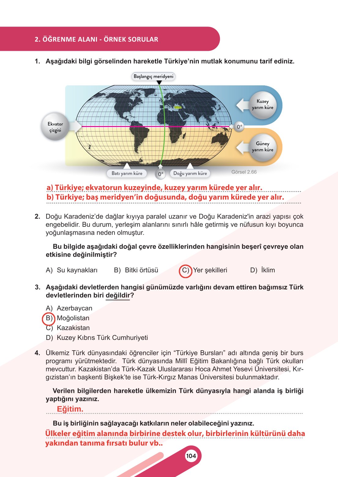 6. Sınıf Meb Yayınları Sosyal Bilgiler Ders Kitabı Sayfa 104 Cevapları