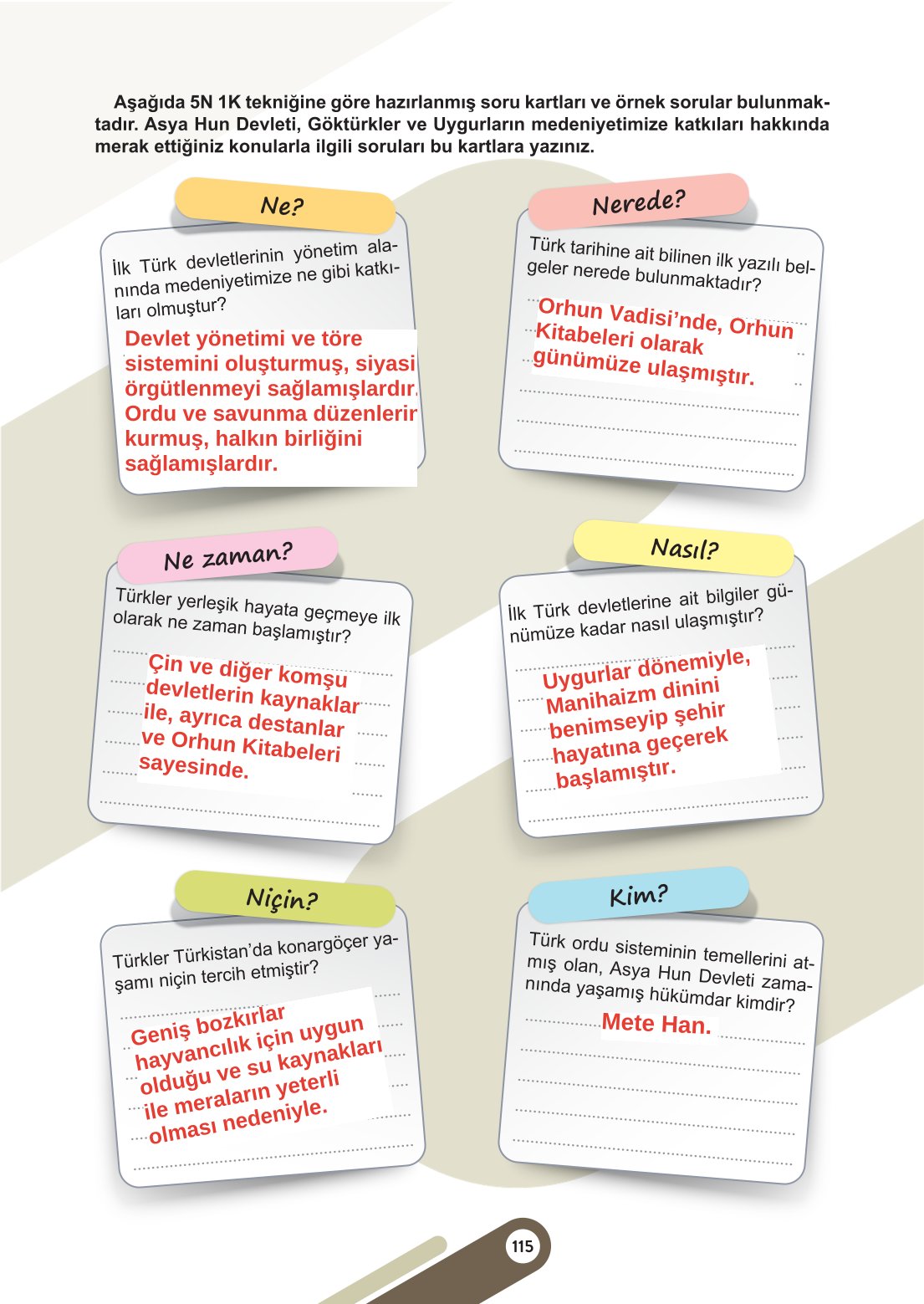 6. Sınıf Meb Yayınları Sosyal Bilgiler Ders Kitabı Sayfa 115 Cevapları