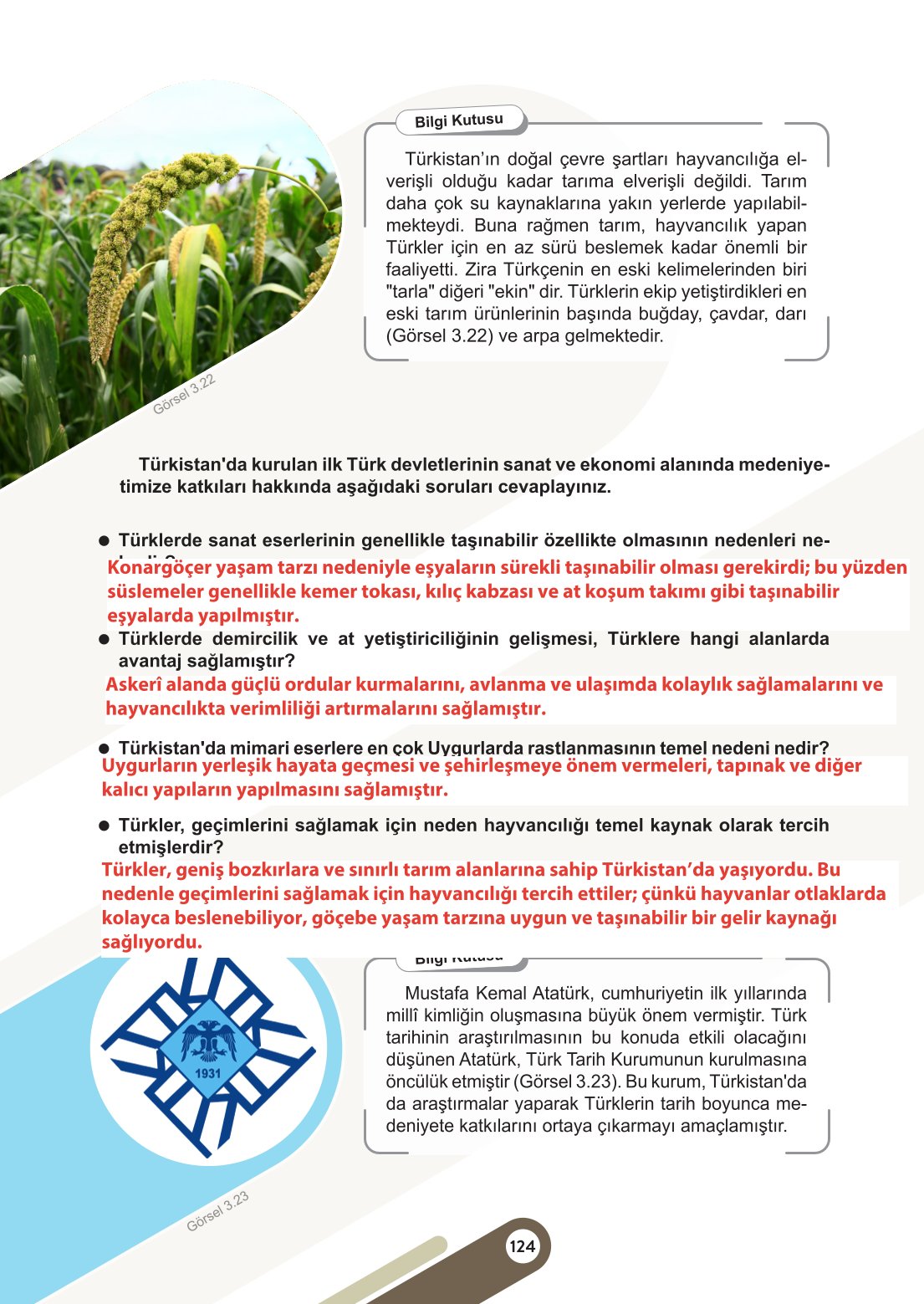 6. Sınıf Meb Yayınları Sosyal Bilgiler Ders Kitabı Sayfa 124 Cevapları