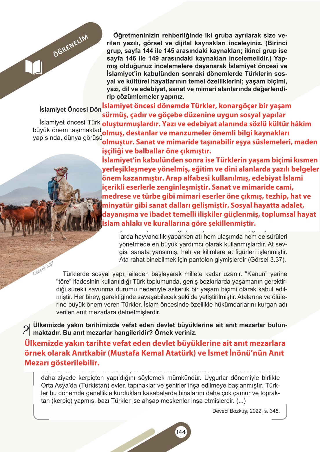 6. Sınıf Meb Yayınları Sosyal Bilgiler Ders Kitabı Sayfa 144 Cevapları