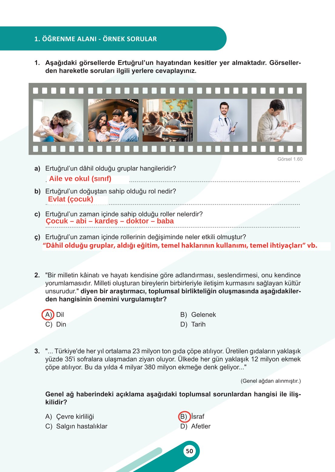 6. Sınıf Meb Yayınları Sosyal Bilgiler Ders Kitabı Sayfa 50 Cevapları