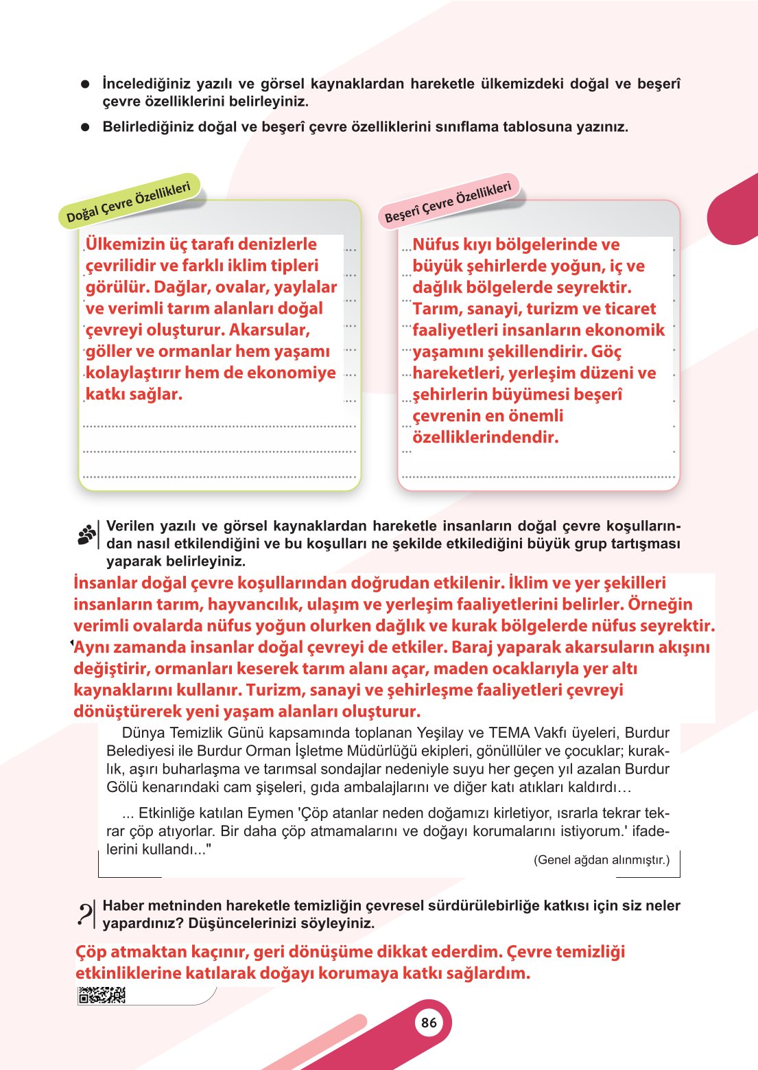 6. Sınıf Meb Yayınları Sosyal Bilgiler Ders Kitabı Sayfa 86 Cevapları