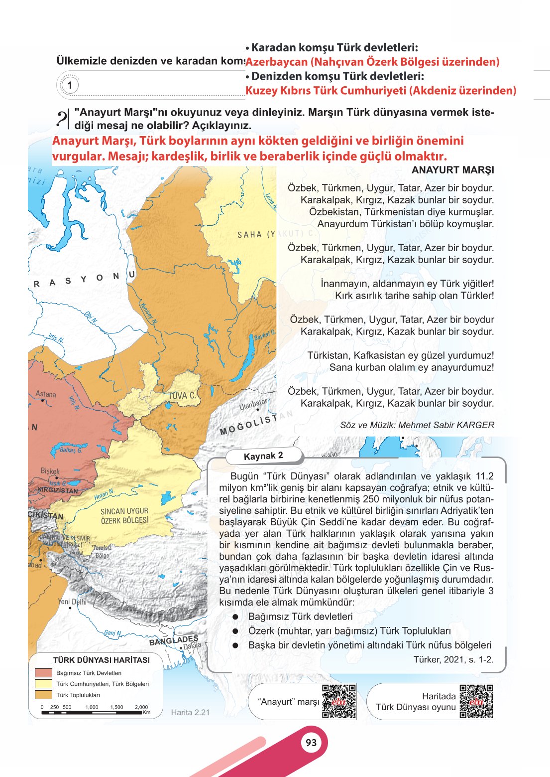 6. Sınıf Meb Yayınları Sosyal Bilgiler Ders Kitabı Sayfa 93 Cevapları
