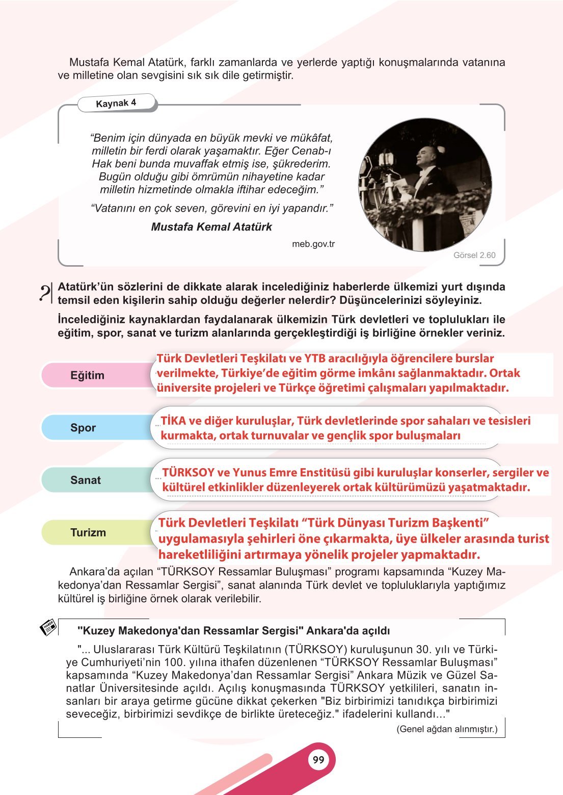 6. Sınıf Meb Yayınları Sosyal Bilgiler Ders Kitabı Sayfa 99 Cevapları