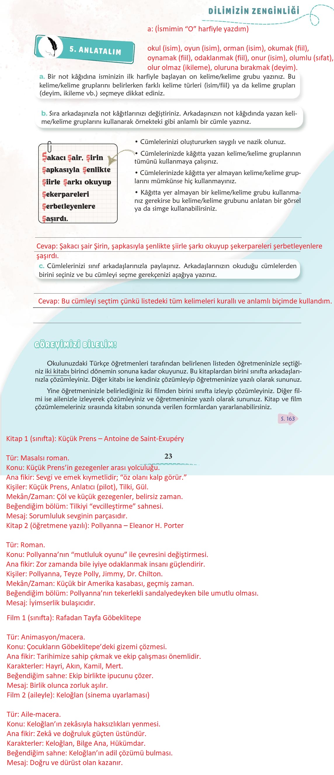 6. Sınıf Türkçe 1. Kitap Meb Yayınları Ders Kitabı Sayfa 24 Cevapları