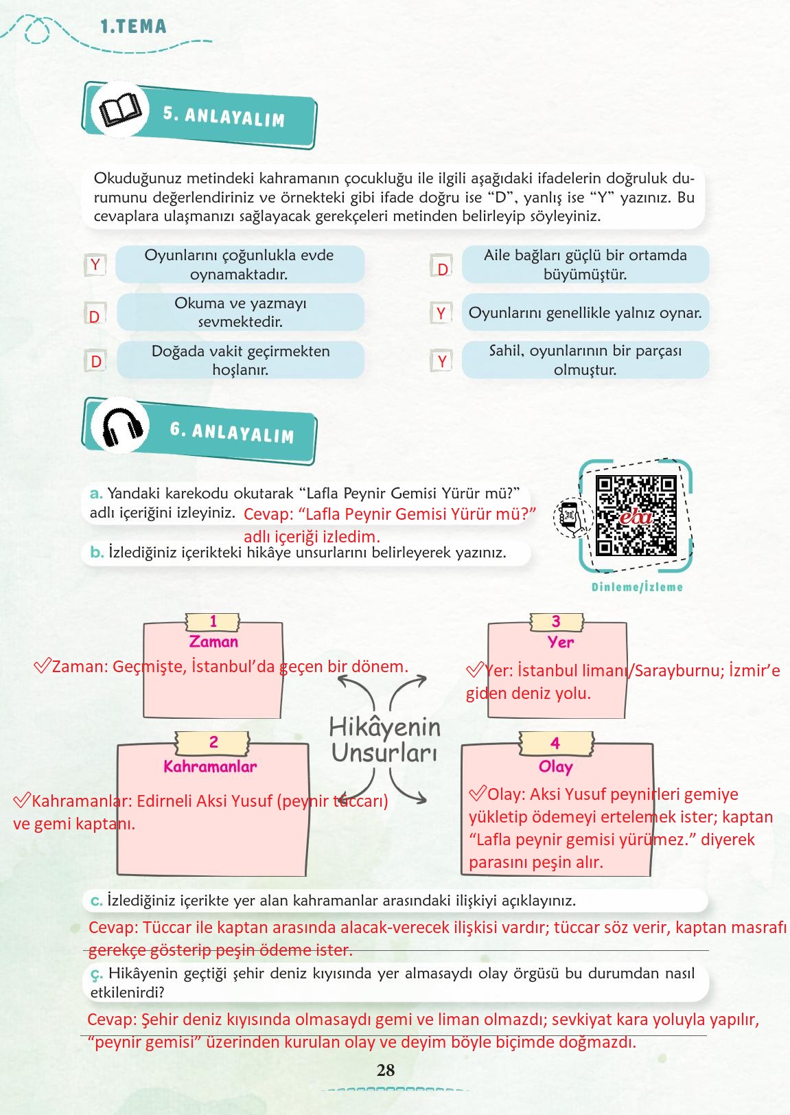 6. Sınıf Türkçe 1. Kitap Meb Yayınları Ders Kitabı Sayfa 29 Cevapları