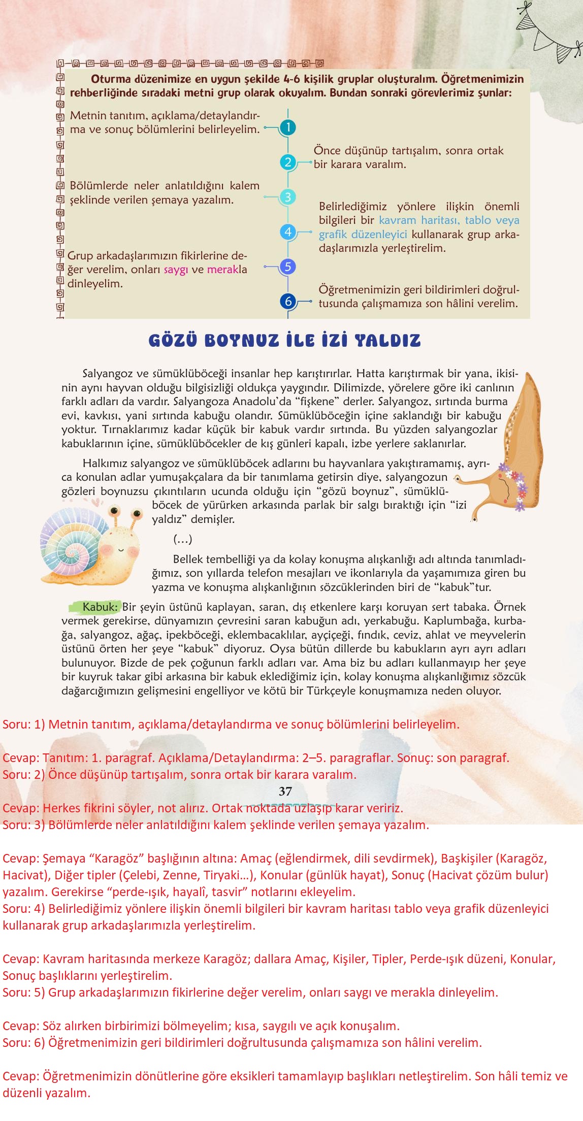 6. Sınıf Türkçe 1. Kitap Meb Yayınları Ders Kitabı Sayfa 38 Cevapları