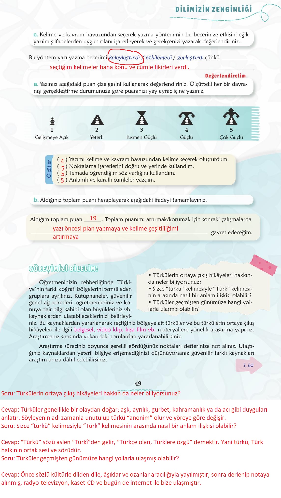 6. Sınıf Türkçe 1. Kitap Meb Yayınları Ders Kitabı Sayfa 50 Cevapları