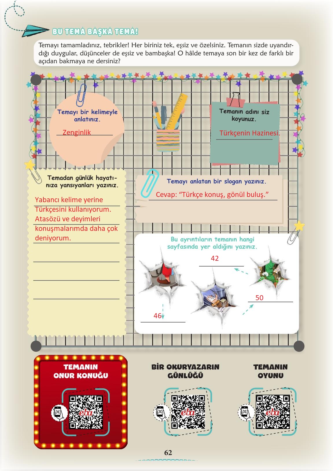 6. Sınıf Türkçe 1. Kitap Meb Yayınları Ders Kitabı Sayfa 63 Cevapları