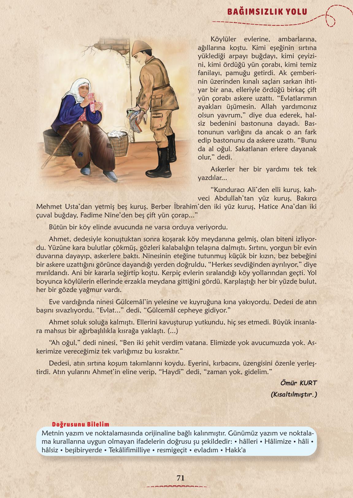 6. Sınıf Türkçe 1. Kitap Meb Yayınları Ders Kitabı Sayfa 72 Cevapları