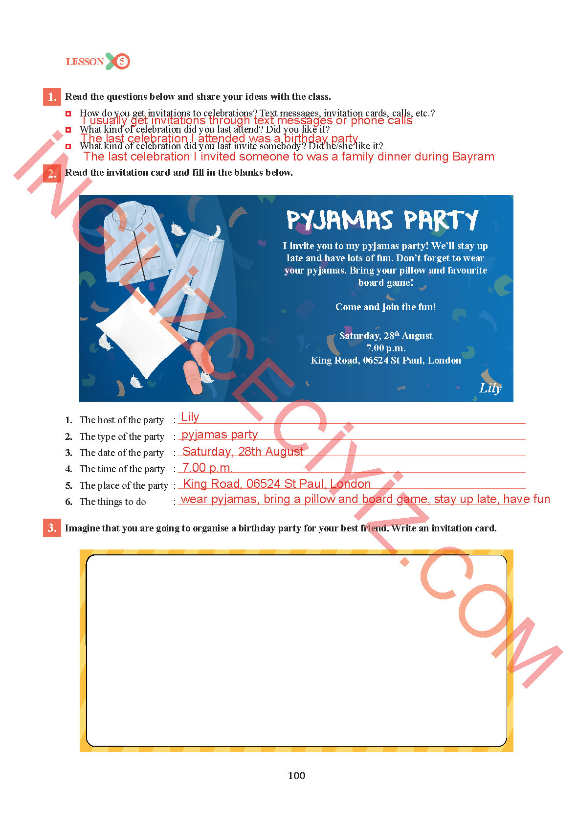 7. Sınıf İngilizce Sdr İpekyolu Yayınları Kitabı Sayfa 100 Cevapları