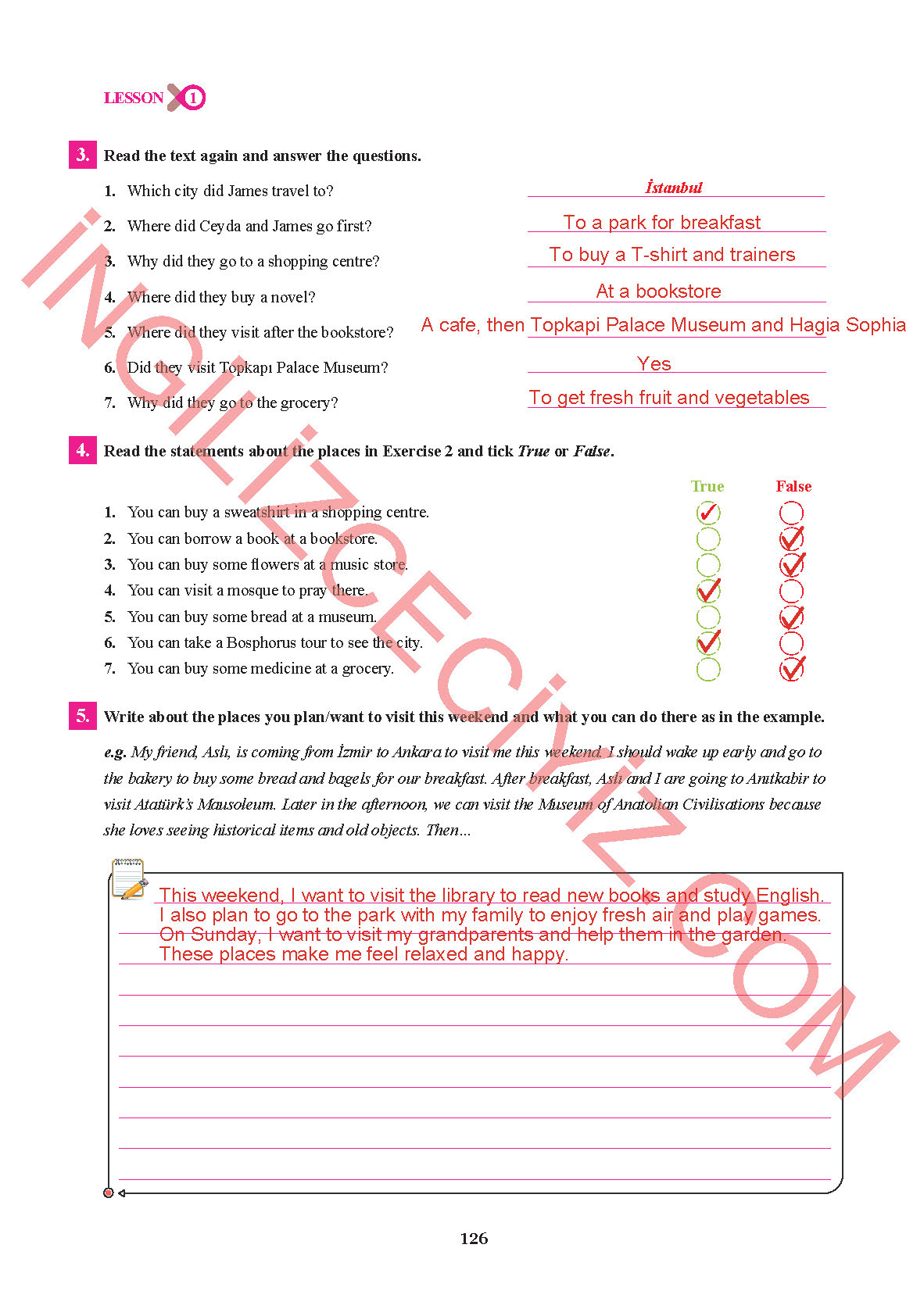 7. Sınıf İngilizce Sdr İpekyolu Yayınları Kitabı Sayfa 126 Cevapları