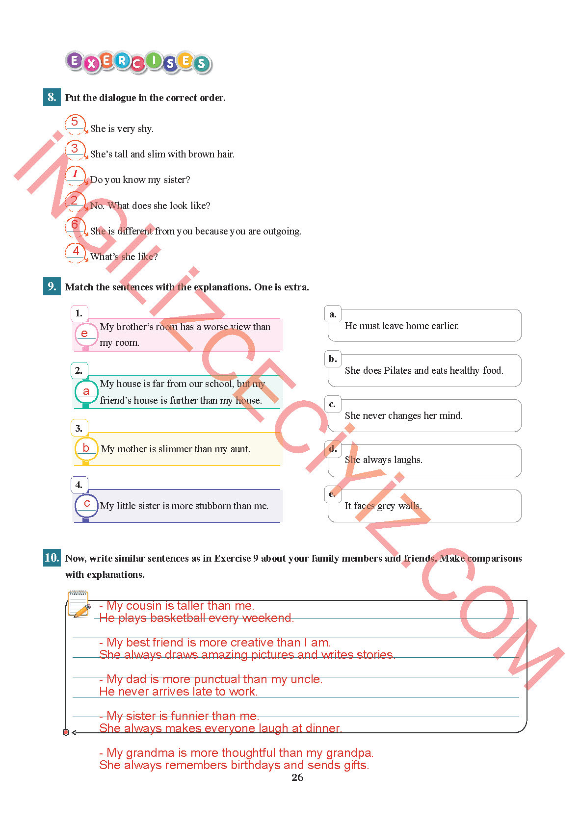 7. Sınıf İngilizce Sdr İpekyolu Yayınları Kitabı Sayfa 26 Cevapları
