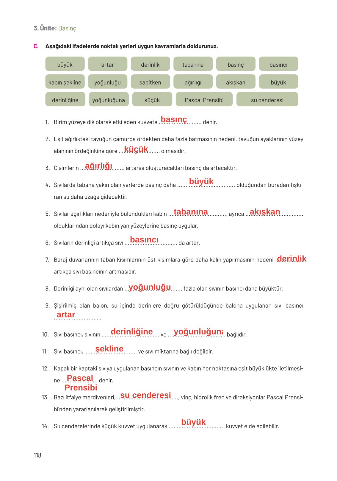 8. Sınıf Hecce Yayıncılık Fen Bilimleri Ders Kitabı Sayfa 118 Cevapları