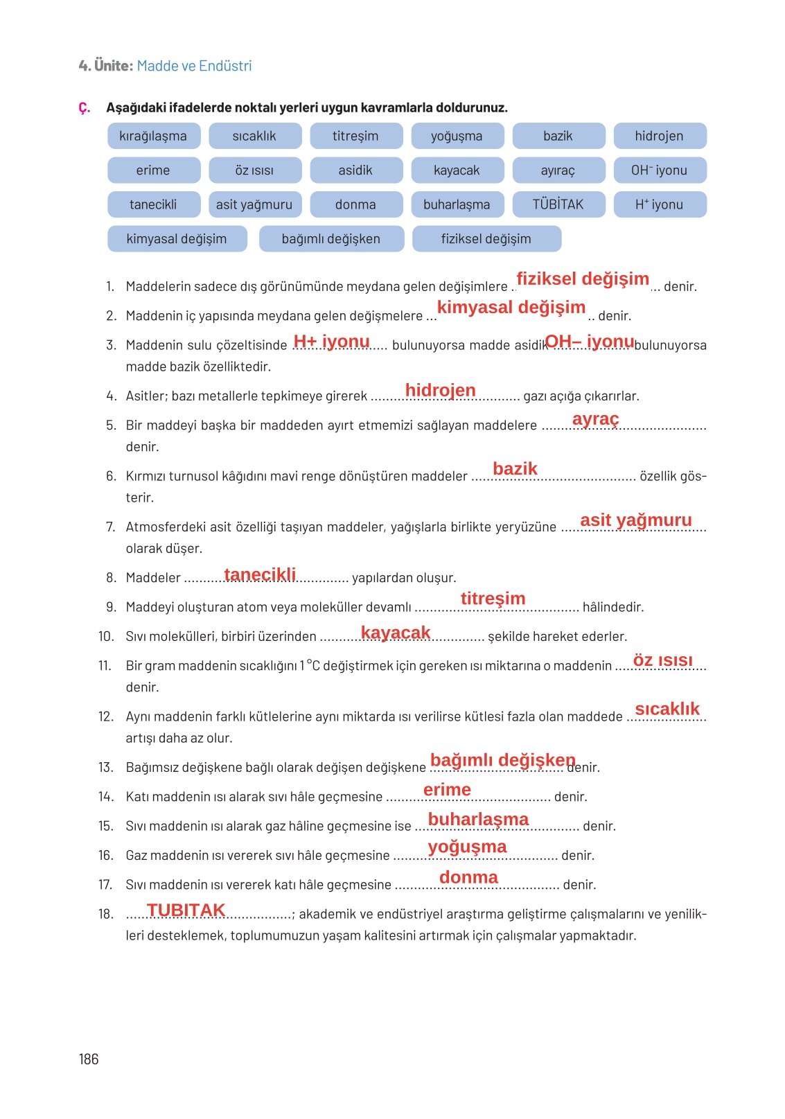 8. Sınıf Hecce Yayıncılık Fen Bilimleri Ders Kitabı Sayfa 186 Cevapları
