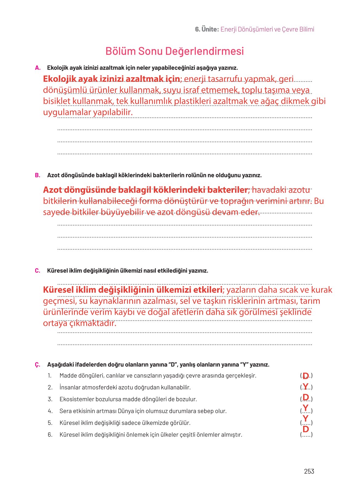 8. Sınıf Hecce Yayıncılık Fen Bilimleri Ders Kitabı Sayfa 253 Cevapları