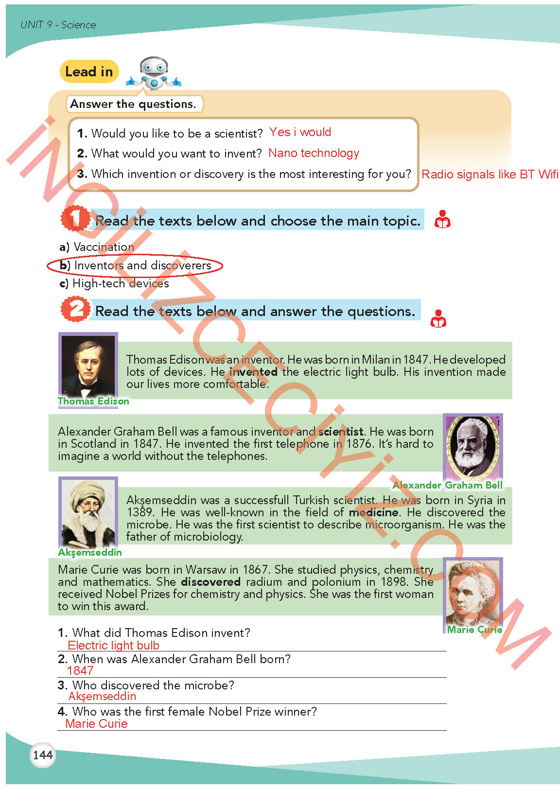 8. Sınıf İngilizce Meb Yayınları Kitabı Sayfa 144 Cevapları