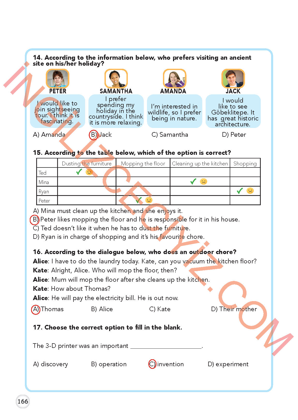 8. Sınıf İngilizce Meb Yayınları Kitabı Sayfa 166 Cevapları