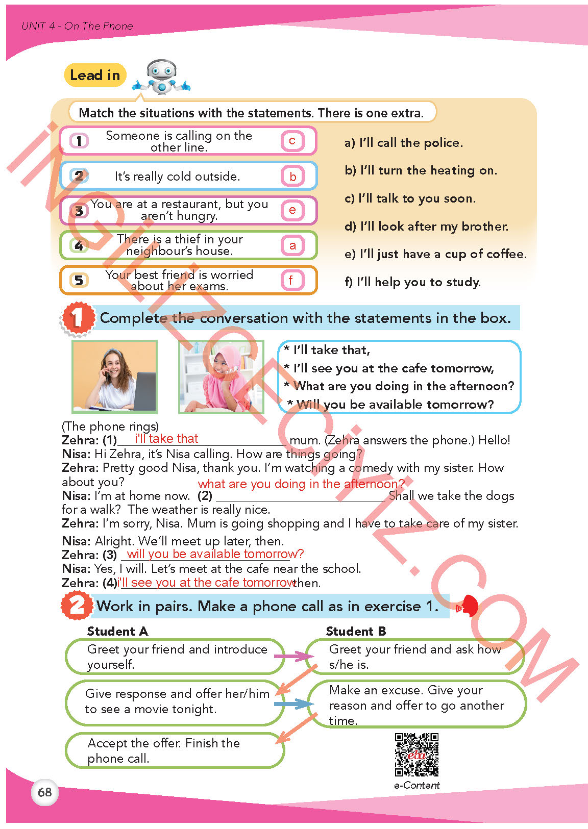 8. Sınıf İngilizce Meb Yayınları Kitabı Sayfa 68 Cevapları