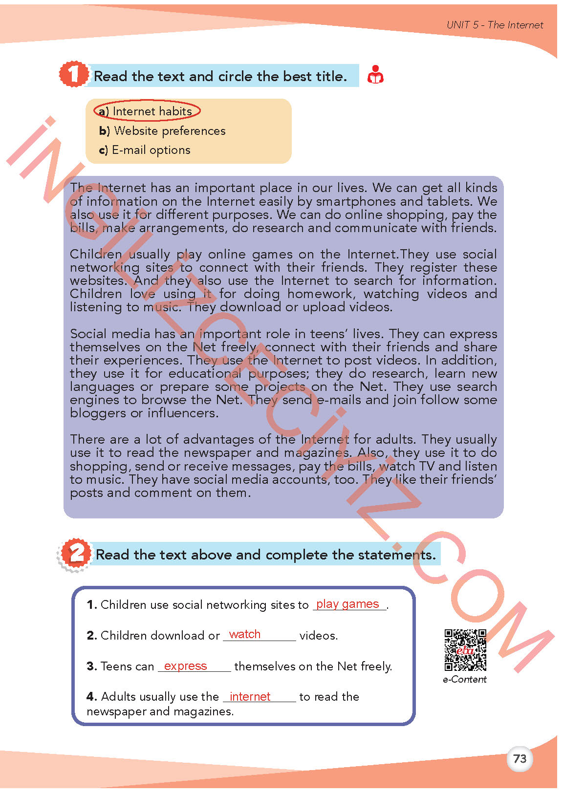 8. Sınıf İngilizce Meb Yayınları Kitabı Sayfa 73 Cevapları 8. Sınıf İngilizce Meb Yayınları Kitabı Sayfa 73 Cevapları