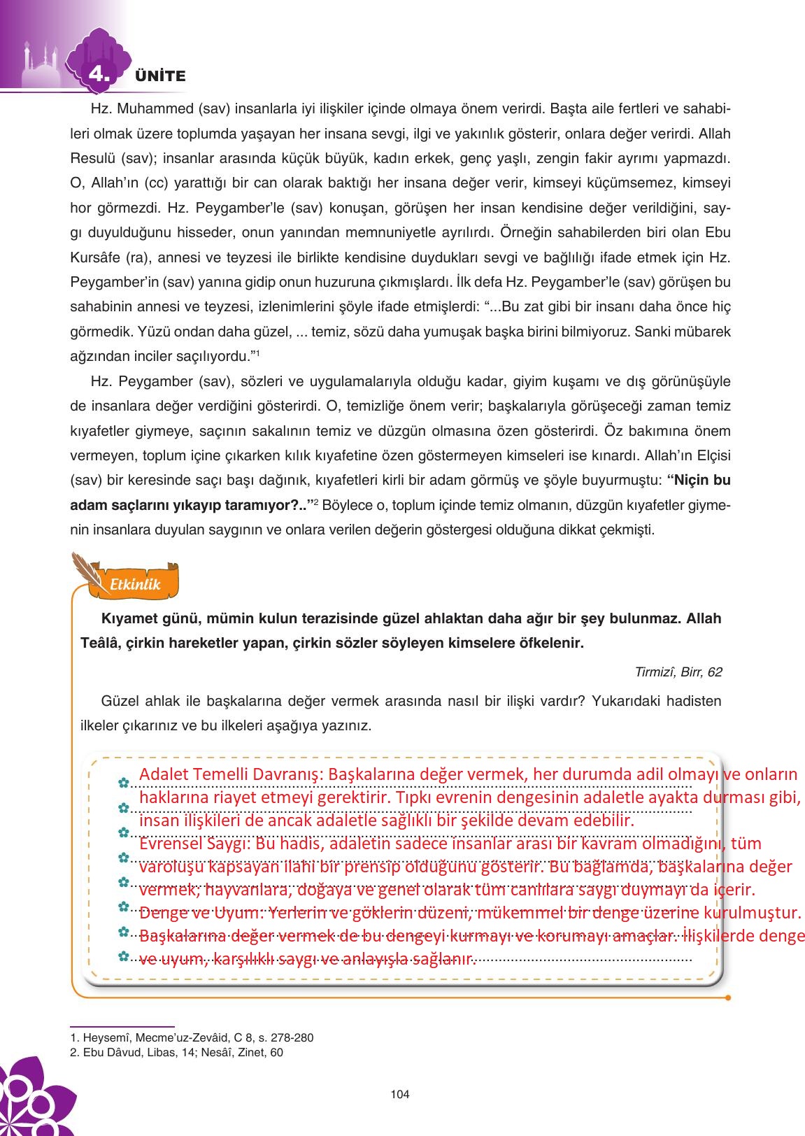 8. Sınıf Sdr İpekyolu Yayıncılık Din Kültürü Ve Ahlak Bilgisi Ders Kitabı Sayfa 105 Cevapları