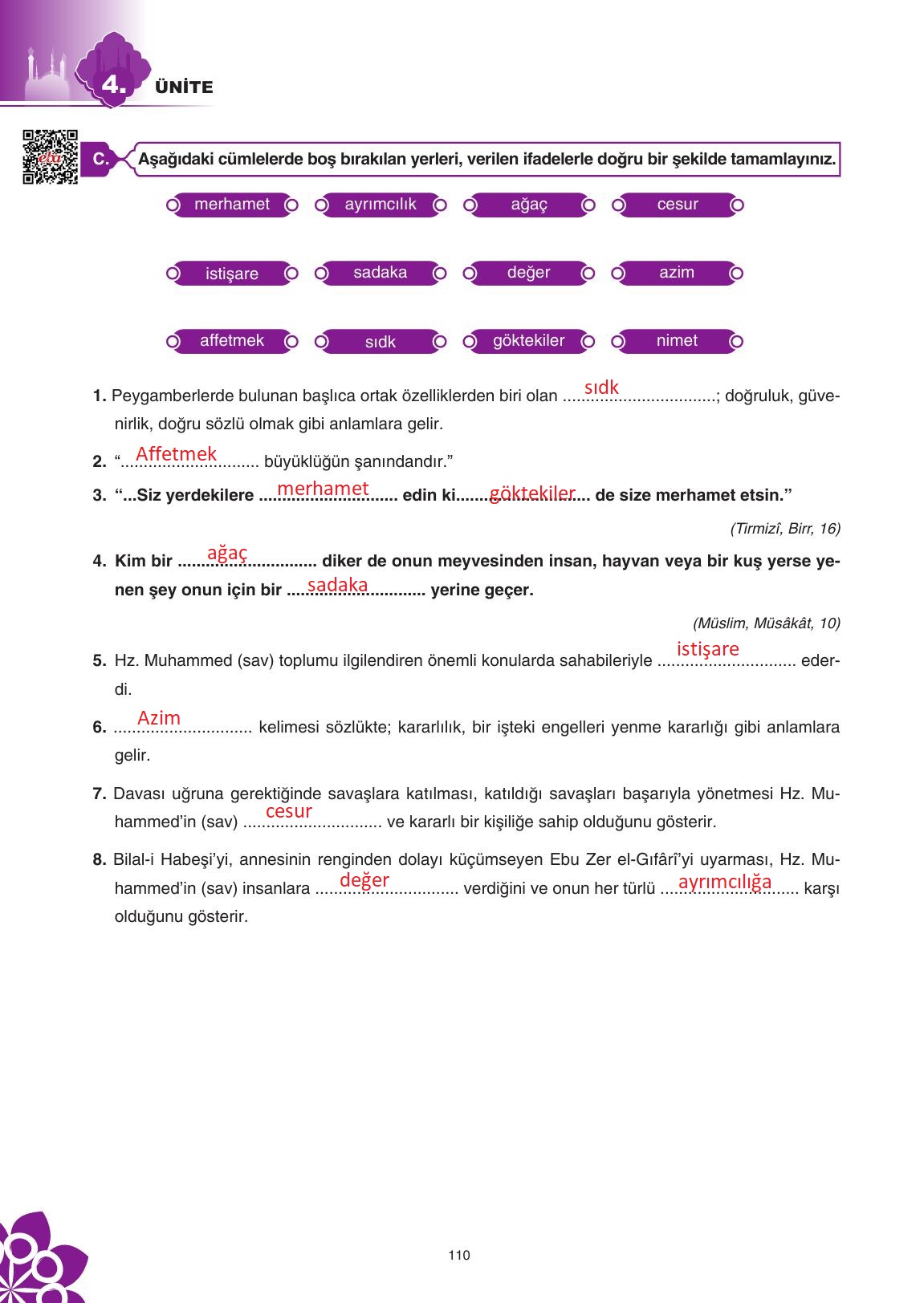 8. Sınıf Sdr İpekyolu Yayıncılık Din Kültürü Ve Ahlak Bilgisi Ders Kitabı Sayfa 111 Cevapları