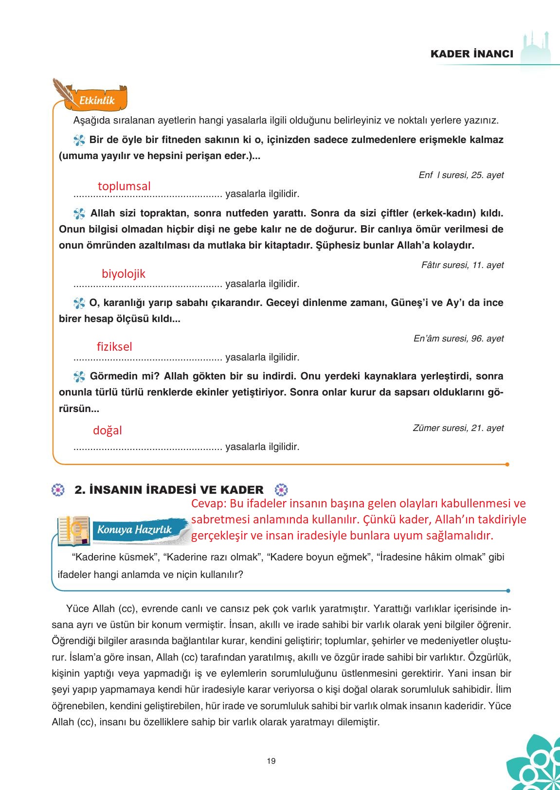 8. Sınıf Sdr İpekyolu Yayıncılık Din Kültürü Ve Ahlak Bilgisi Ders Kitabı Sayfa 20 Cevapları